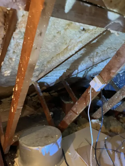 Foam stripped back and roof timbers exposed, Carter Langfold