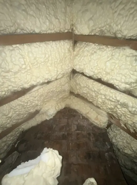 Foam stripped back and roof timbers exposed, Carter Langfold