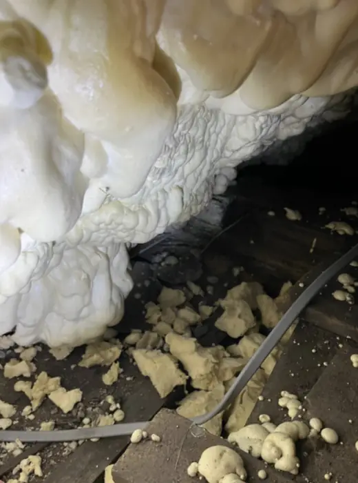 Foam stripped back and roof timbers exposed, Carter Langfold