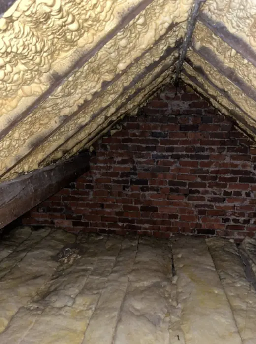 Foam stripped back and roof timbers exposed, Carter Langfold