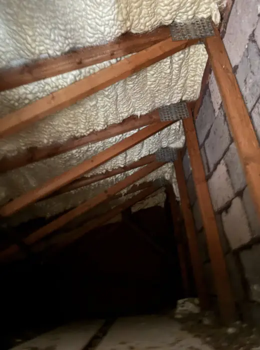 Foam stripped back and roof timbers exposed, Carter Langfold