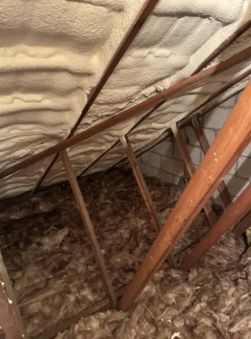 Foam stripped back and roof timbers exposed, Carter Langfold